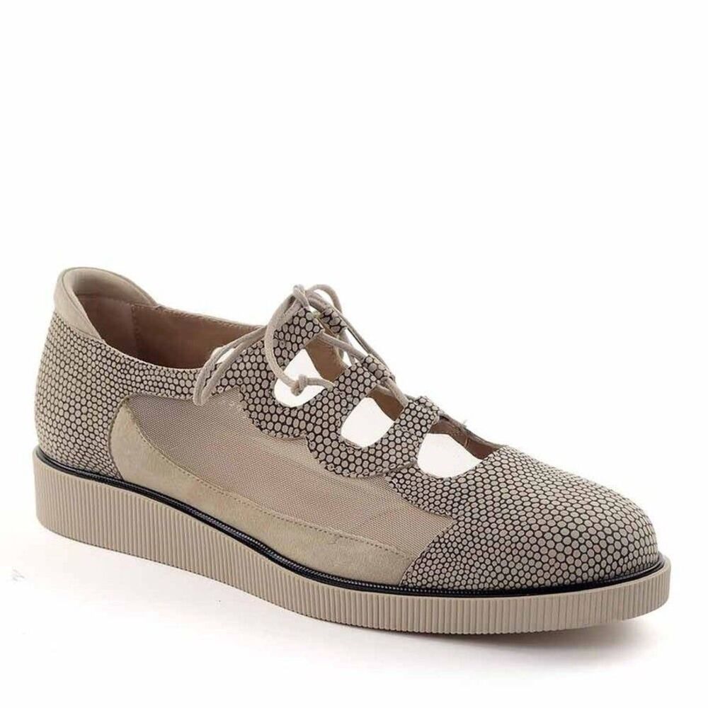 Beautifeel Beige Suede Mesh LaceUp Platform Sneakers Oxfords Dot Unique Sz 41/10